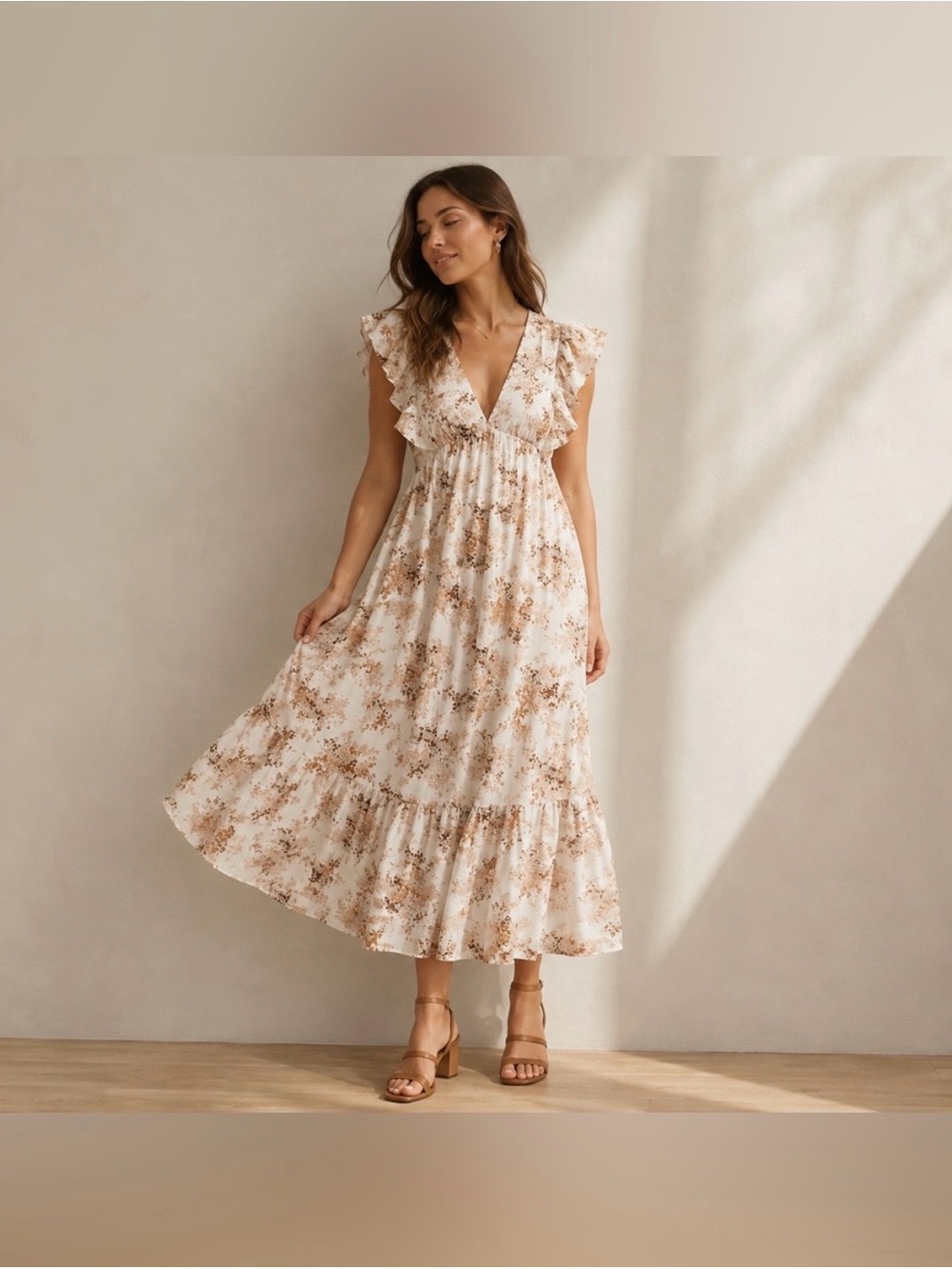 Abercrombie & Fitch Dress Womens Large Cotton Floral Ruffled V Neck Midi Pockets